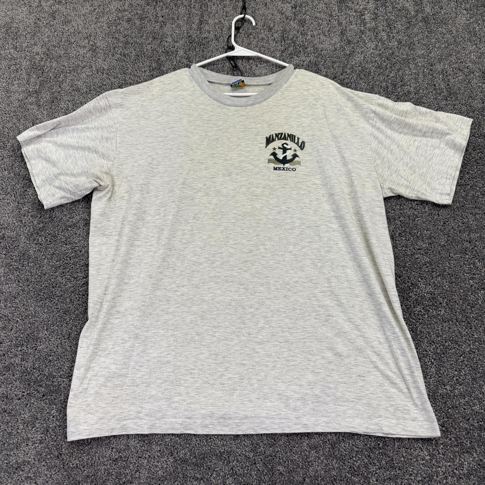 Sail Shirt Mens 2XL Gray Manzanillo Mexico Anchor Tee Nautical Double Sided